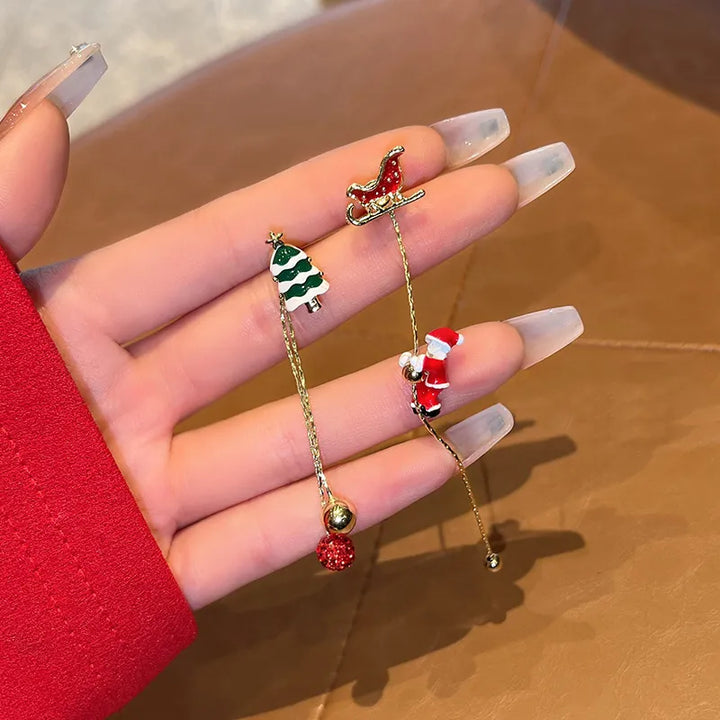 Festive Santa Tassel Earrings | Long Christmas Dangle Jewellery-CHRISTMAS TREE-Nora Luxe