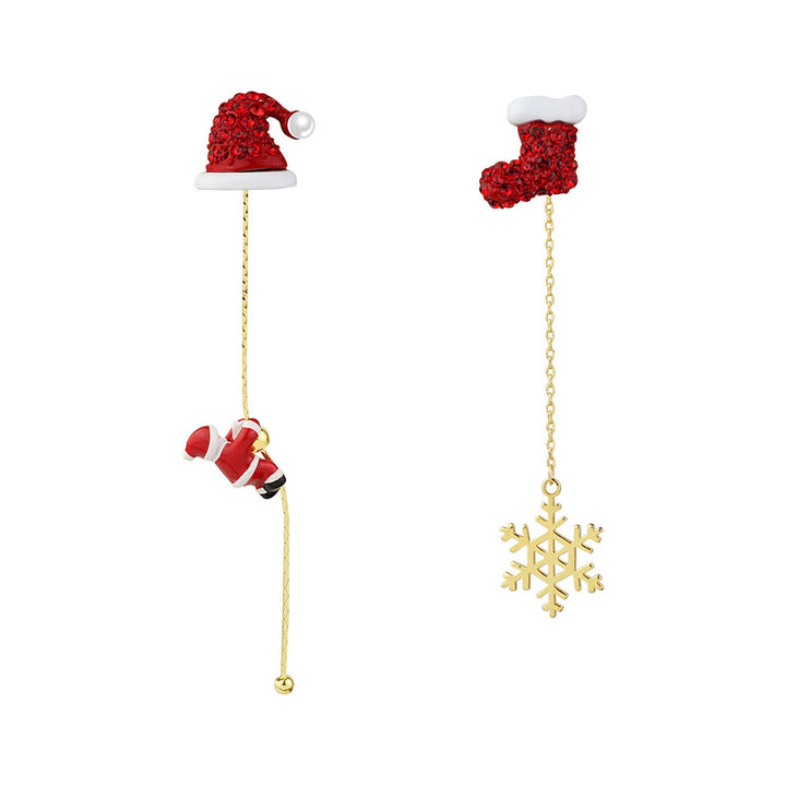 Festive Santa Tassel Earrings | Long Christmas Dangle Jewellery-SNOWFLAKES-Nora Luxe