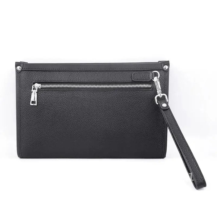 Men's Genuine Leather Business Clutch with Fingerprint Lock – Black