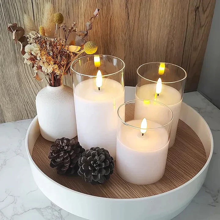 Flameless Candle Set - SerenityGlow-Grey-Nora Luxe