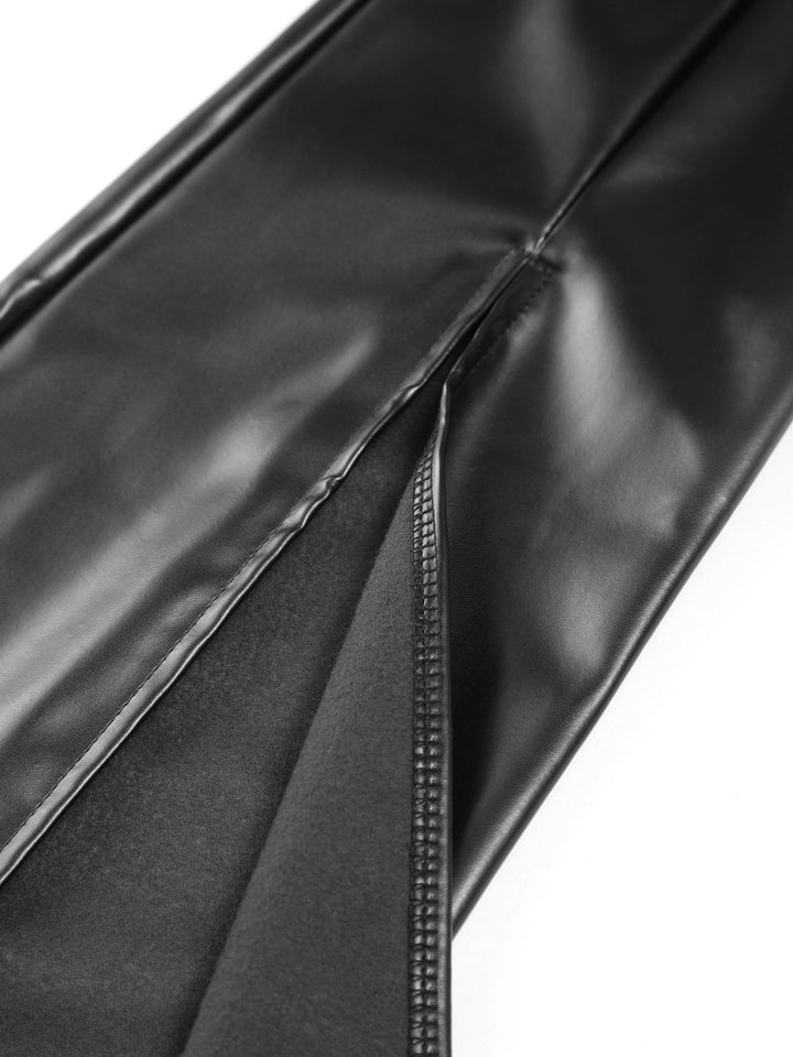 Flared Ladies Trousers in Imitation Leather - Sofia-Black-XS-Nora Luxe