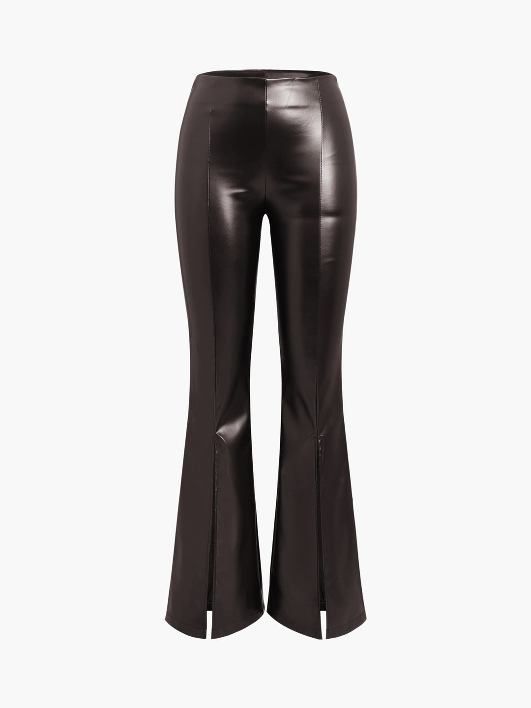 Flared Ladies Trousers in Imitation Leather - Sofia-Dark Brown-XS-Nora Luxe
