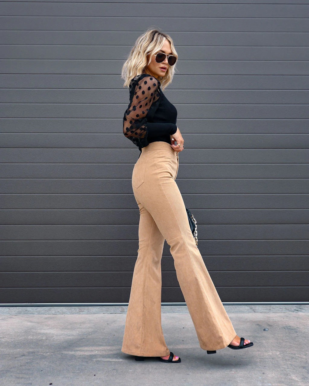 Flared Vogue Style Trousers - Isabella-Beige-S-Nora Luxe