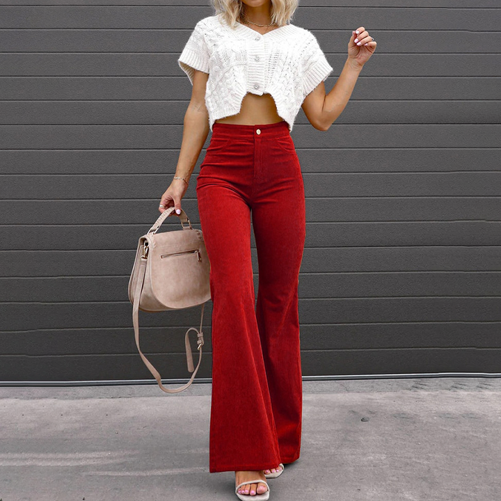 Flared Vogue Style Trousers - Isabella-Carmine red-S-Nora Luxe