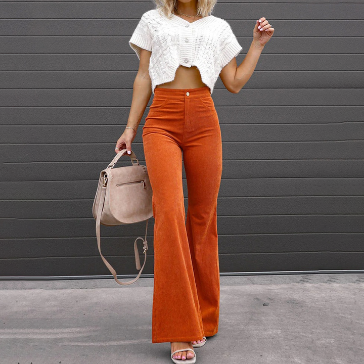 Flared Vogue Style Trousers - Isabella-Sunset orange-S-Nora Luxe