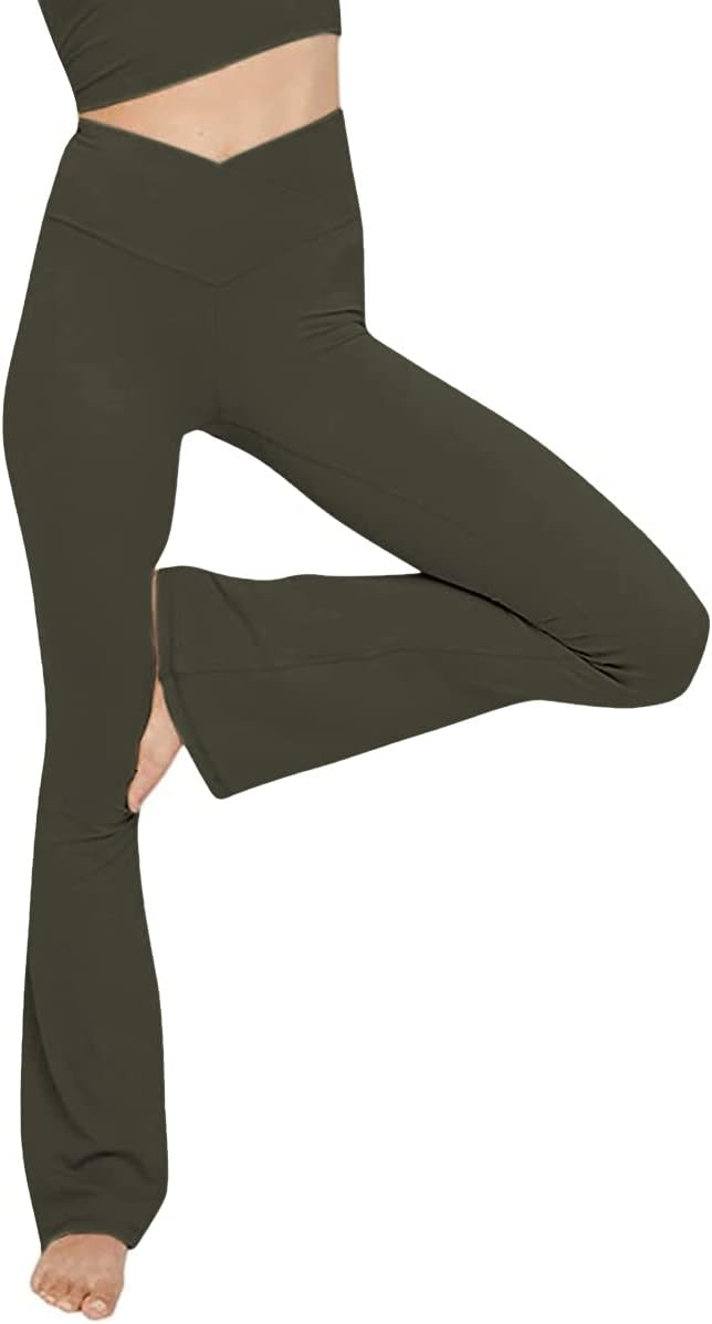 Flared Yoga Leggings - VFit-Olive Green-2XS-Nora Luxe