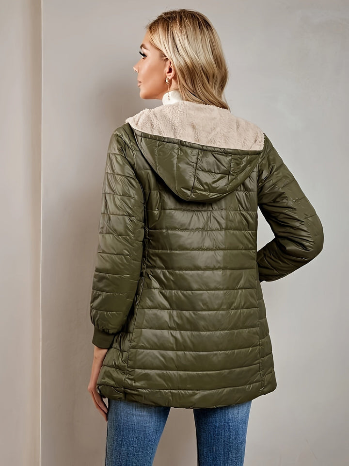 Fleece Lined Women's Jacket with Zip - Eliza-Black-XS-Nora Luxe