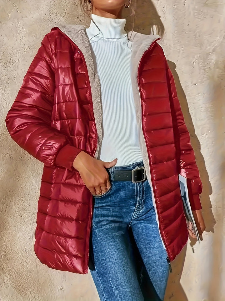 Fleece Lined Women's Jacket with Zip - Eliza-Bordeaux Red-XS-Nora Luxe