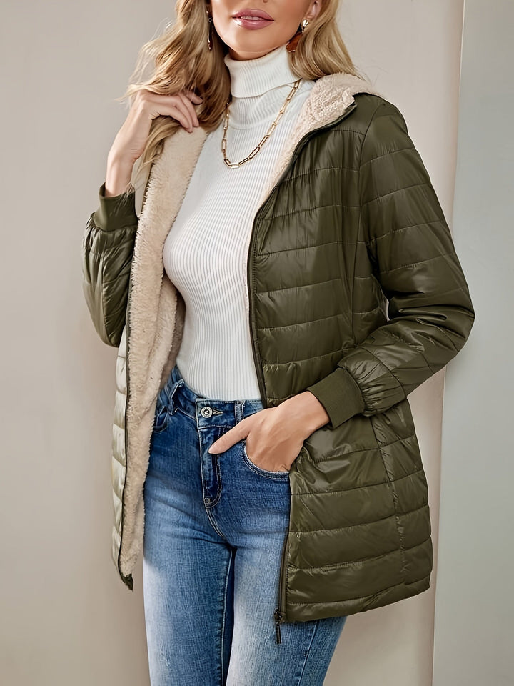 Fleece Lined Women's Jacket with Zip - Eliza-Olive-XS-Nora Luxe