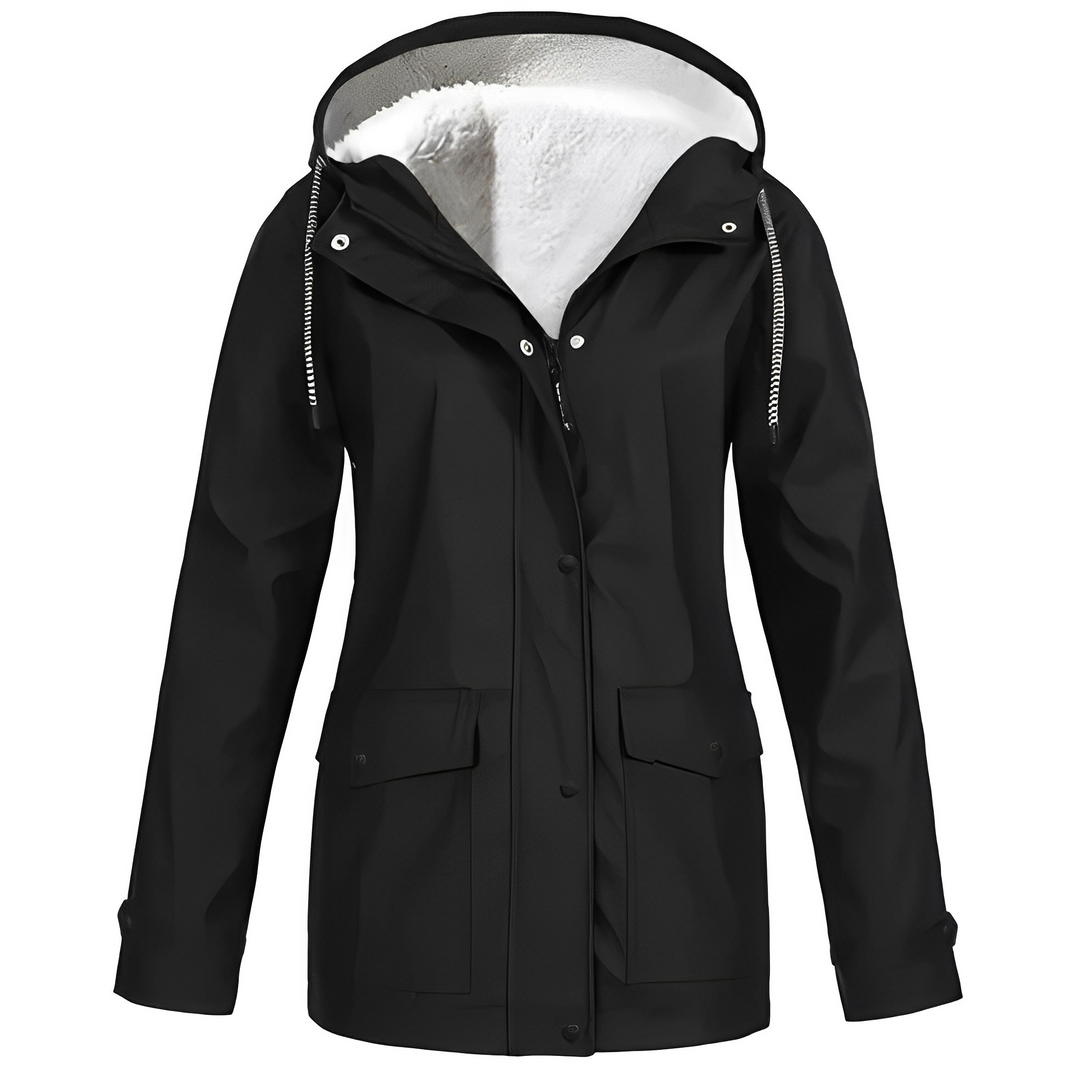 Fleece Lined Women's Rain Jacket - WarmWarder-Black-S-Nora Luxe