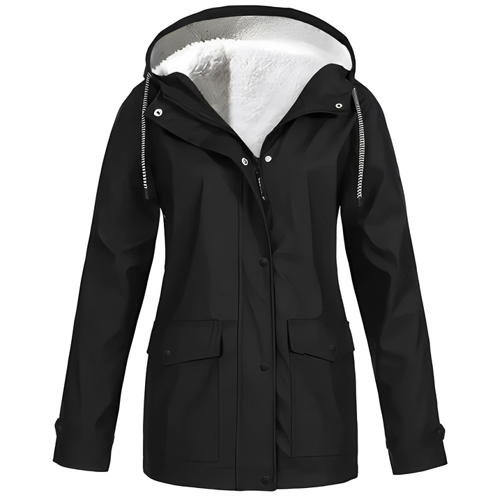 Fleece Lined Women's Rain Jacket - WarmWarder-Black-S-Nora Luxe