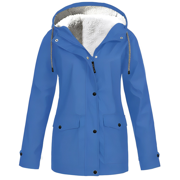 Fleece Lined Women's Rain Jacket - WarmWarder-Blue-S-Nora Luxe