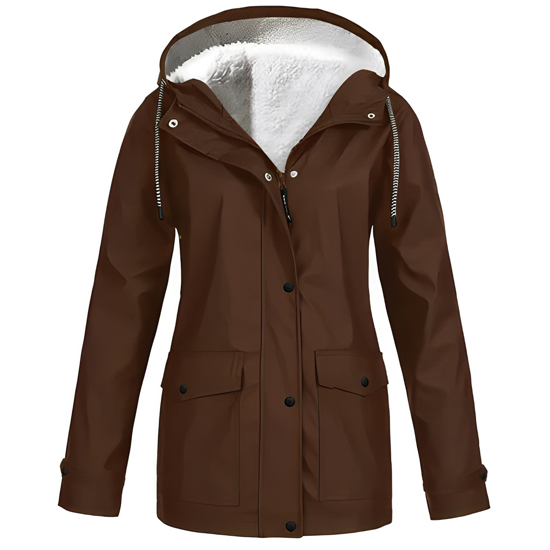 Fleece Lined Women's Rain Jacket - WarmWarder-Brown-S-Nora Luxe