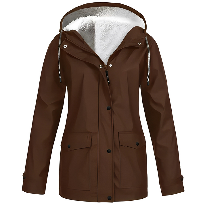 Fleece Lined Women's Rain Jacket - WarmWarder-Brown-S-Nora Luxe