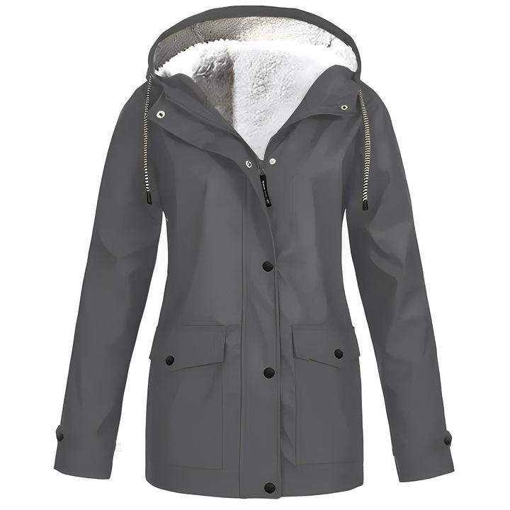 Fleece Lined Women's Rain Jacket - WarmWarder-Gray-S-Nora Luxe
