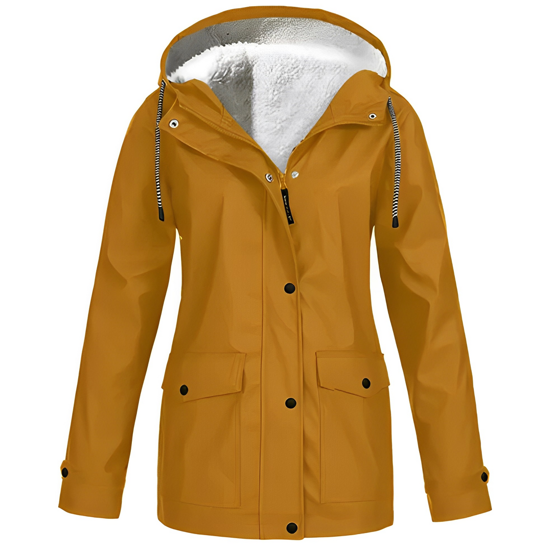 Fleece Lined Women's Rain Jacket - WarmWarder-Khaki-S-Nora Luxe