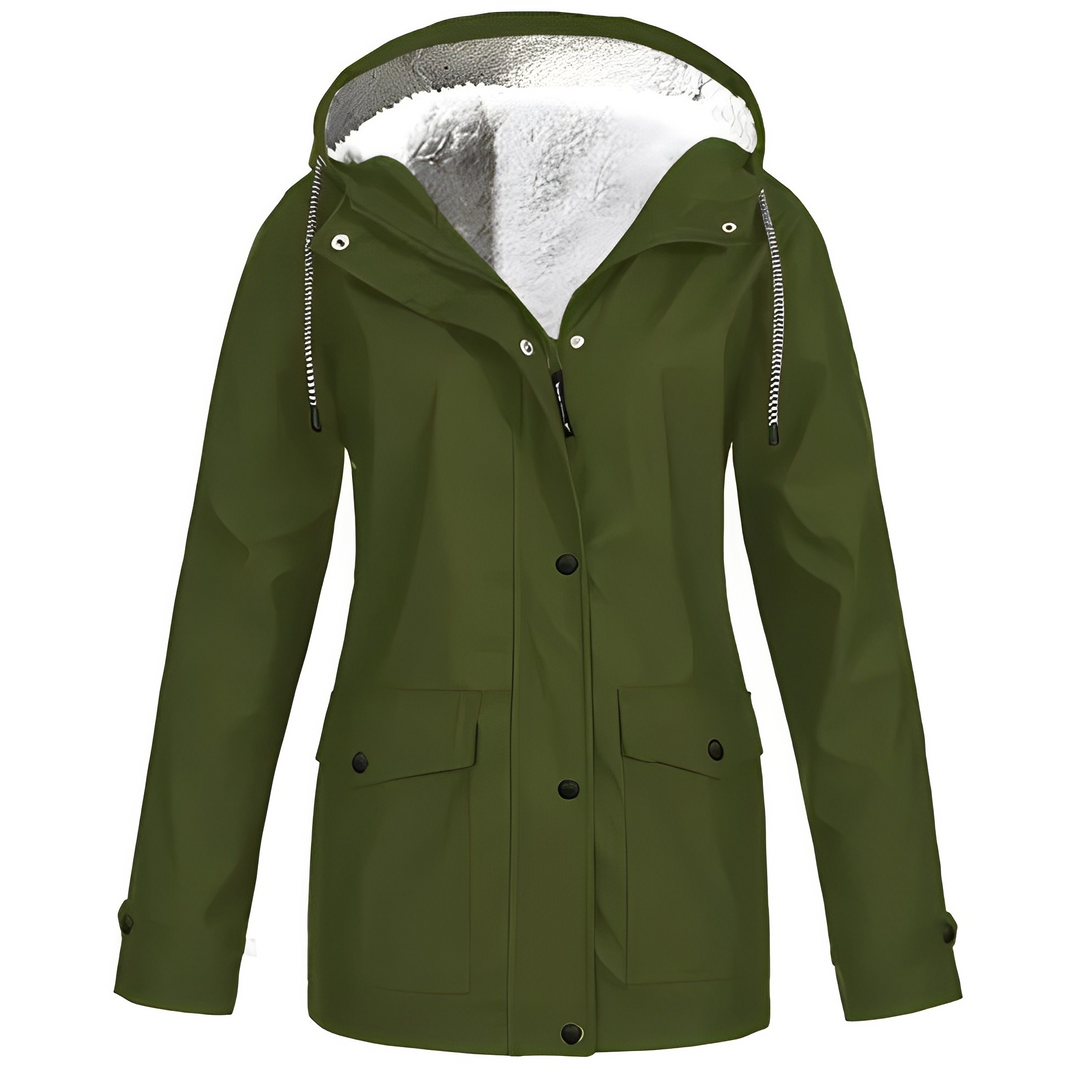 Fleece Lined Women's Rain Jacket - WarmWarder-Olive Green-S-Nora Luxe