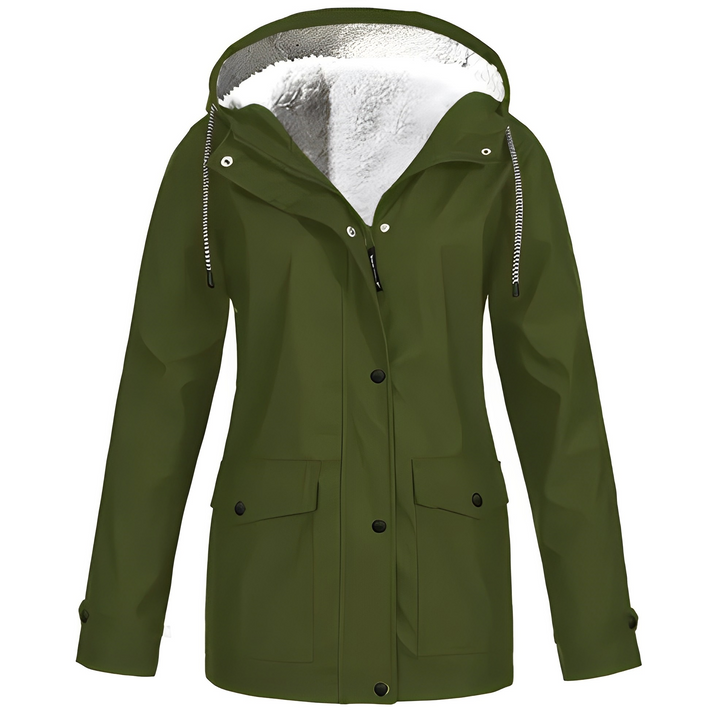 Fleece Lined Women's Rain Jacket - WarmWarder-Olive Green-S-Nora Luxe