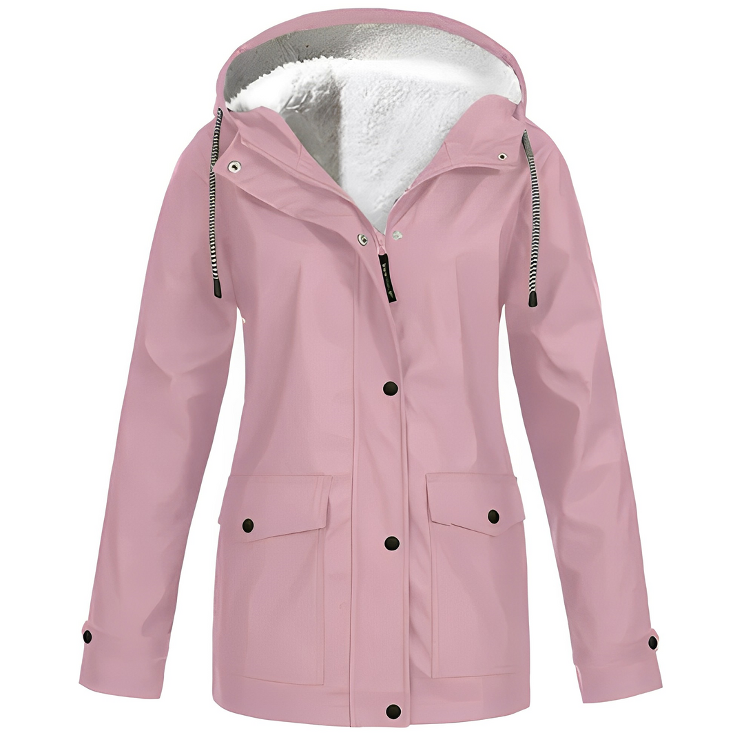 Fleece Lined Women's Rain Jacket - WarmWarder-Pink-S-Nora Luxe