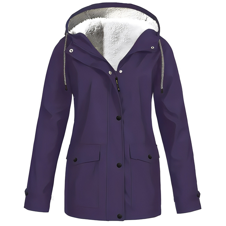 Fleece Lined Women's Rain Jacket - WarmWarder-Purple-S-Nora Luxe