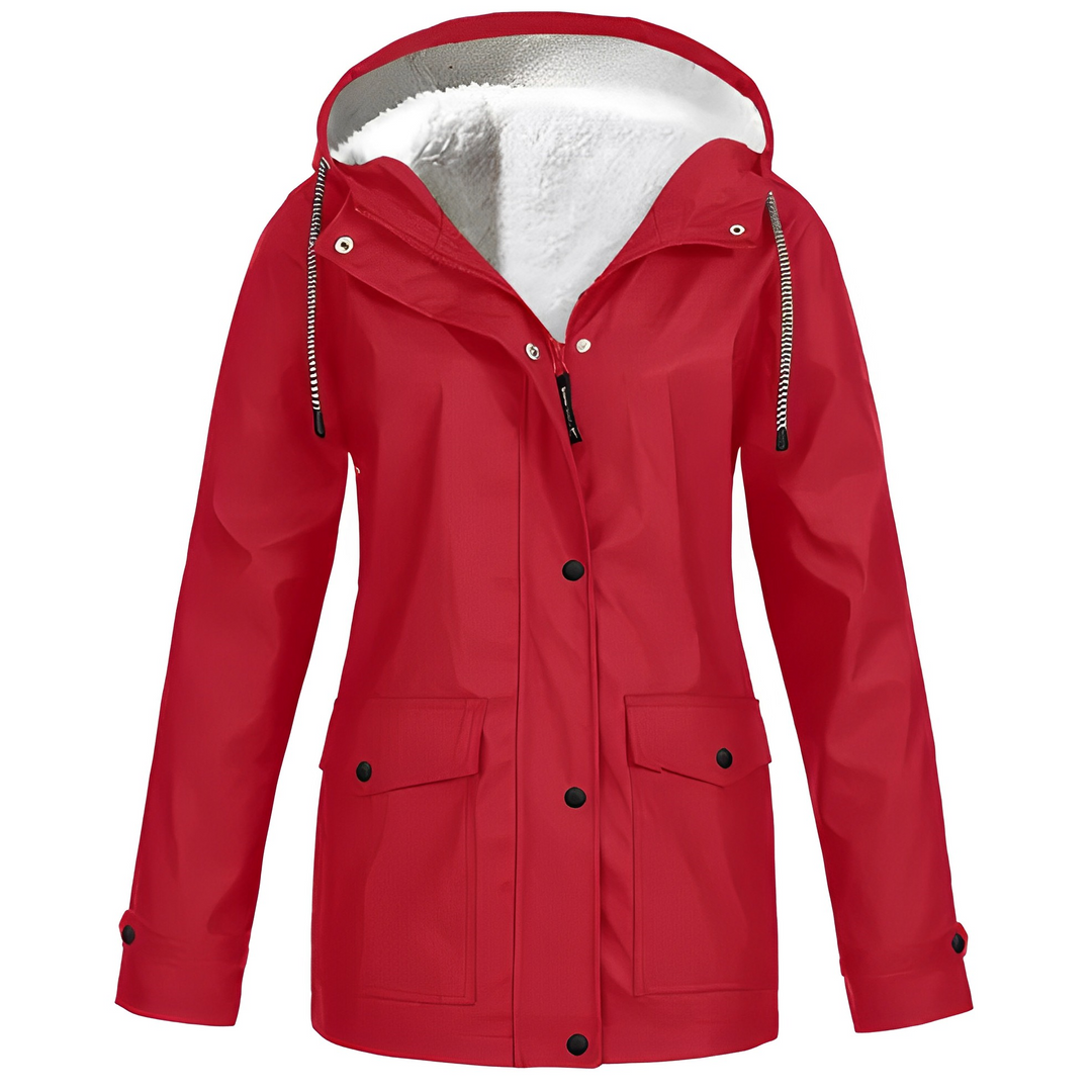 Fleece Lined Women's Rain Jacket - WarmWarder-Red-S-Nora Luxe