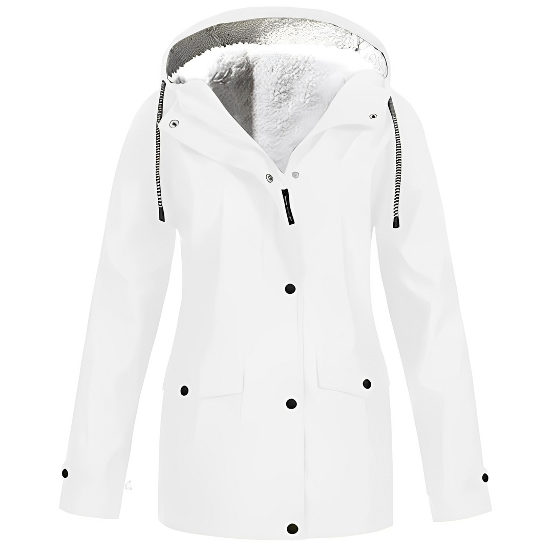 Fleece Lined Women's Rain Jacket - WarmWarder-White-S-Nora Luxe