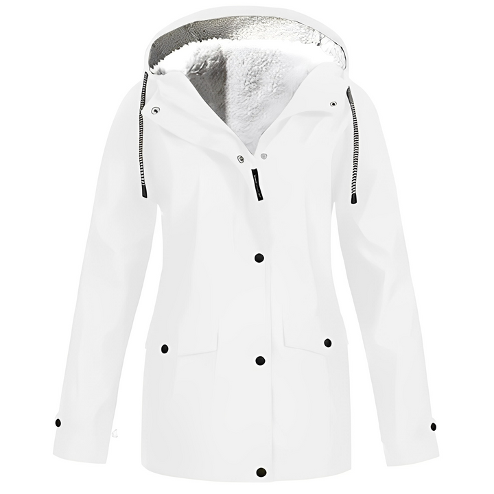 Fleece Lined Women's Rain Jacket - WarmWarder-White-S-Nora Luxe