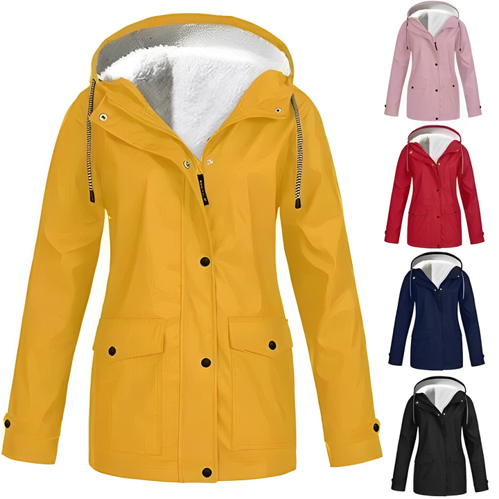 Fleece Lined Women's Rain Jacket - WarmWarder-Yellow-S-Nora Luxe