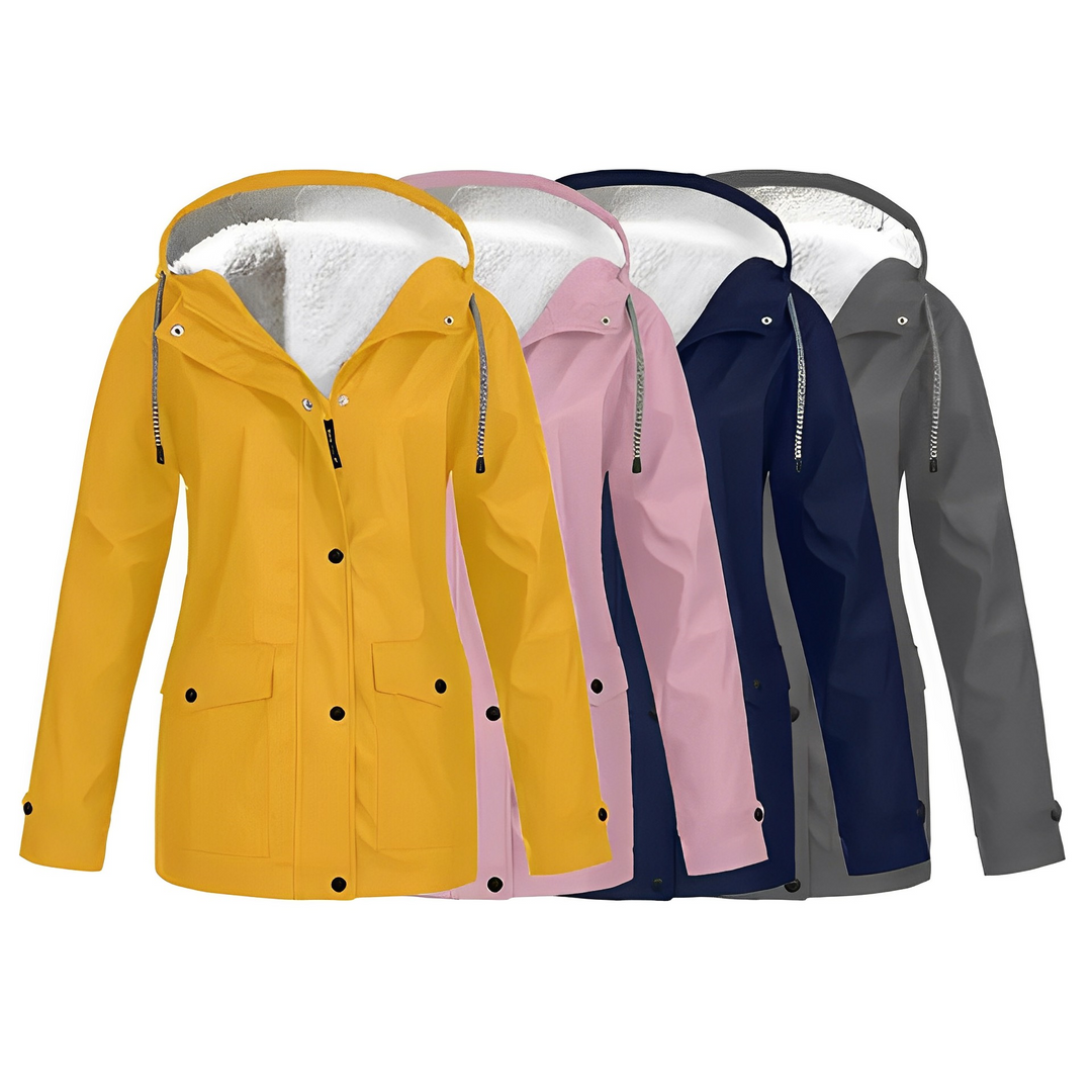 Fleece Lined Women's Rain Jacket - WarmWarder-Yellow-S-Nora Luxe