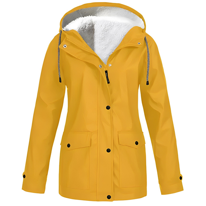 Fleece Lined Women's Rain Jacket - WarmWarder-Yellow-S-Nora Luxe