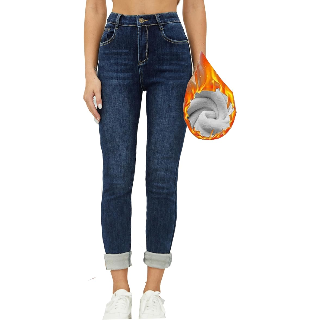 Fleece-Lined Women's Thermal Jeans - Hannah-Black-XS-Nora Luxe