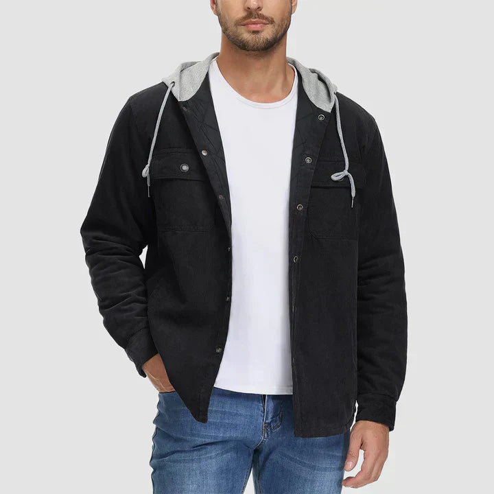 Fleece Men's Jacket with Hood - Nordic-Dark Gray-M-Nora Luxe