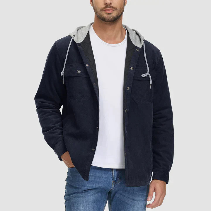 Fleece Men's Jacket with Hood - Nordic-Dark Gray-M-Nora Luxe