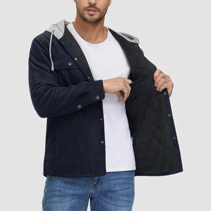 Fleece Men's Jacket with Hood - Nordic-Dark Gray-M-Nora Luxe