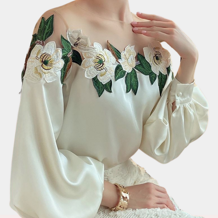 Floral Beige Ladies Blouse with Loose Fit – Elvira-S-State of Style