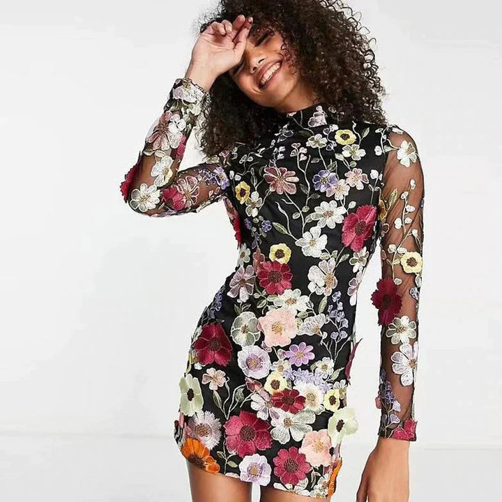 Floral Cocktail Dress with Lace – Aurelia-Black-S-State of Style