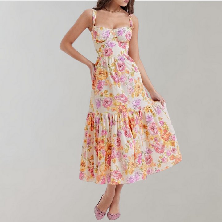 Floral Flared Midi Dress – Mireille-XS-State of Style