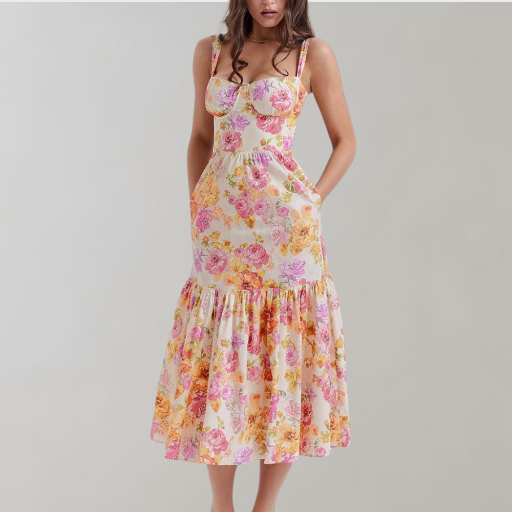 Floral Flared Midi Dress – Mireille-XS-State of Style