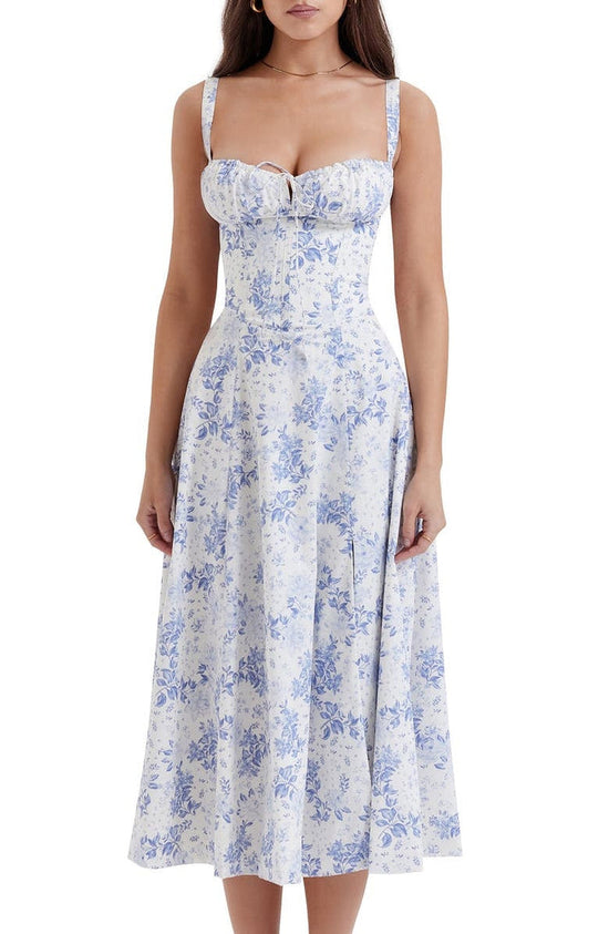 Floral Maxi Dress with Waist Definition - Fleur-Blueprint-S-Nora Luxe