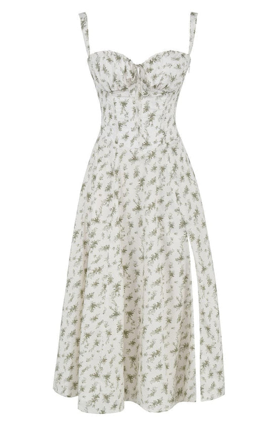 Floral Maxi Dress with Waist Definition - Fleur-Green-S-Nora Luxe