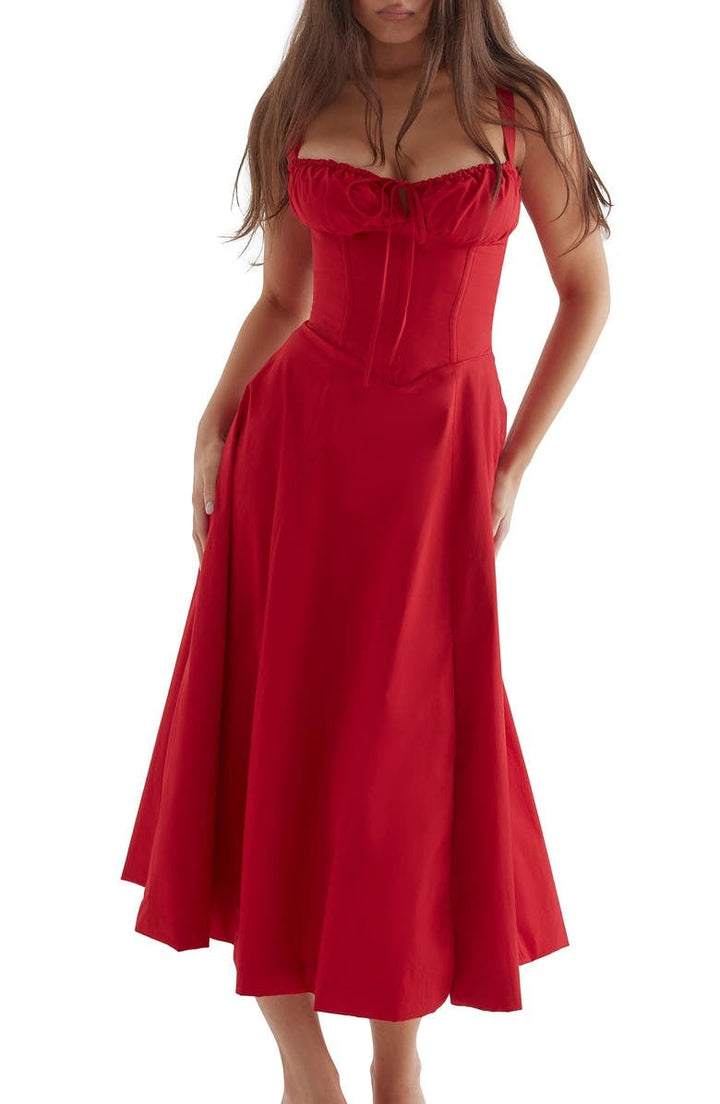 Floral Maxi Dress with Waist Definition - Fleur-Red-S-Nora Luxe