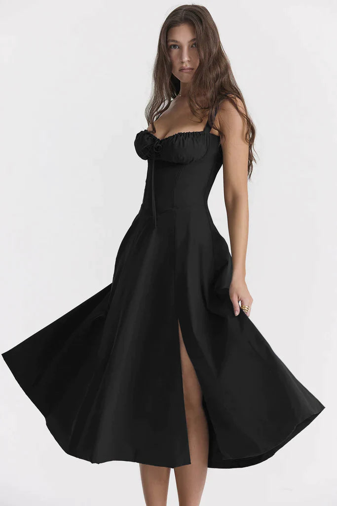 Floral Maxi Dress with Waist Definition - Fleur-Rose blossom-S-Nora Luxe