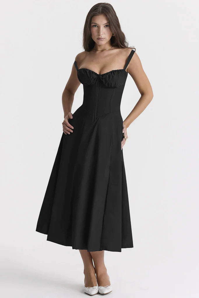 Floral Maxi Dress with Waist Definition - Fleur-Rose blossom-S-Nora Luxe