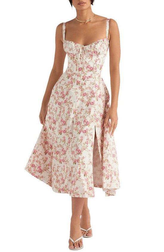 Floral Maxi Dress with Waist Definition - Fleur-Rose blossom-S-Nora Luxe