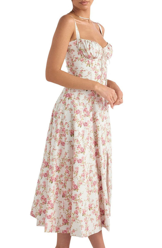 Floral Maxi Dress with Waist Definition - Fleur-Rose blossom-S-Nora Luxe