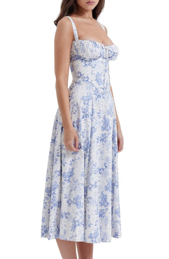 Floral Maxi Dress with Waist Definition - Fleur-Rose blossom-S-Nora Luxe
