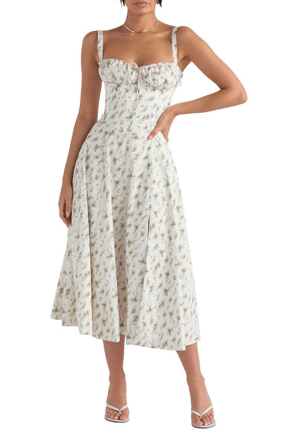 Floral Maxi Dress with Waist Definition - Fleur-Rose blossom-S-Nora Luxe