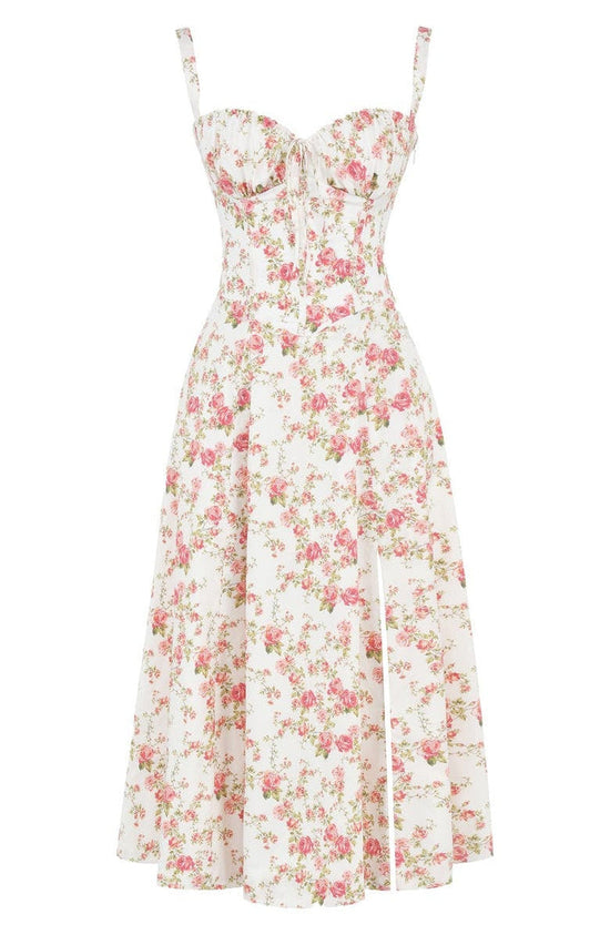 Floral Maxi Dress with Waist Definition - Fleur-Rose blossom-S-Nora Luxe