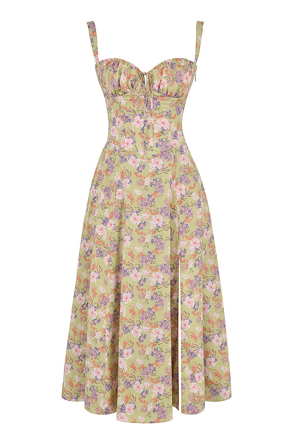 Floral Maxi Dress with Waist Definition - Fleur-Yellow print-S-Nora Luxe