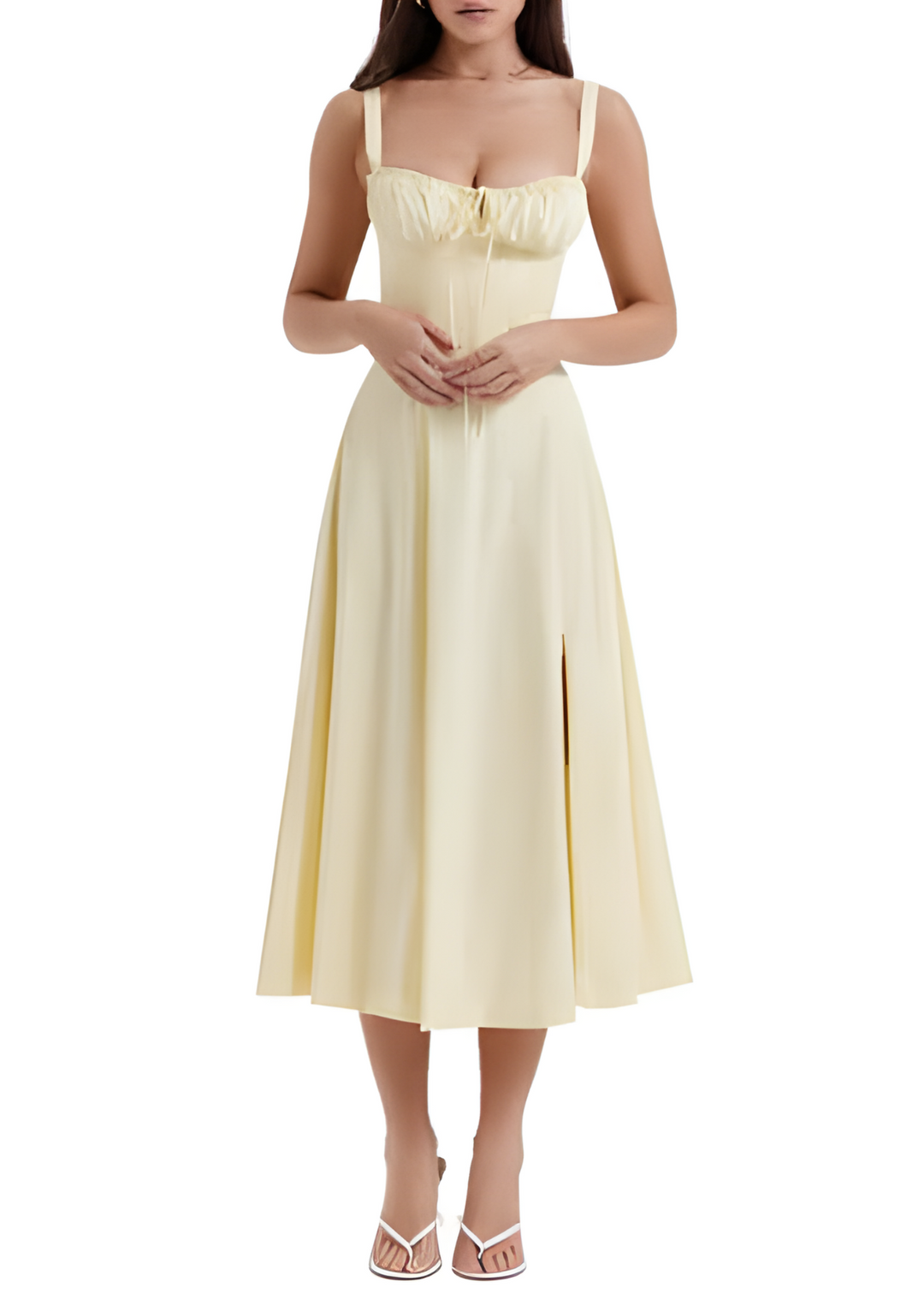Floral Maxi Dress with Waist Definition - Fleur-Yellow-S-Nora Luxe